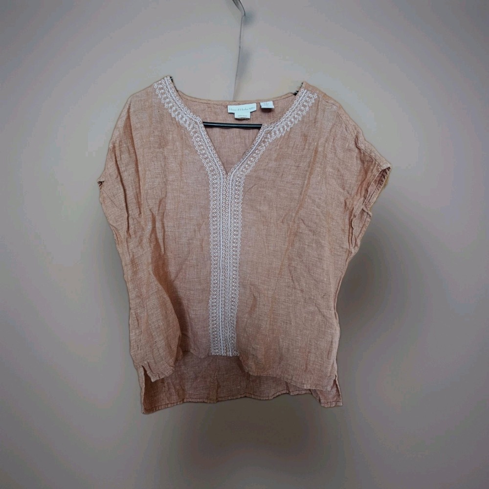 House of Harlow 1960 Peach Blouse 100% Linen ‎ Size M EUC Top